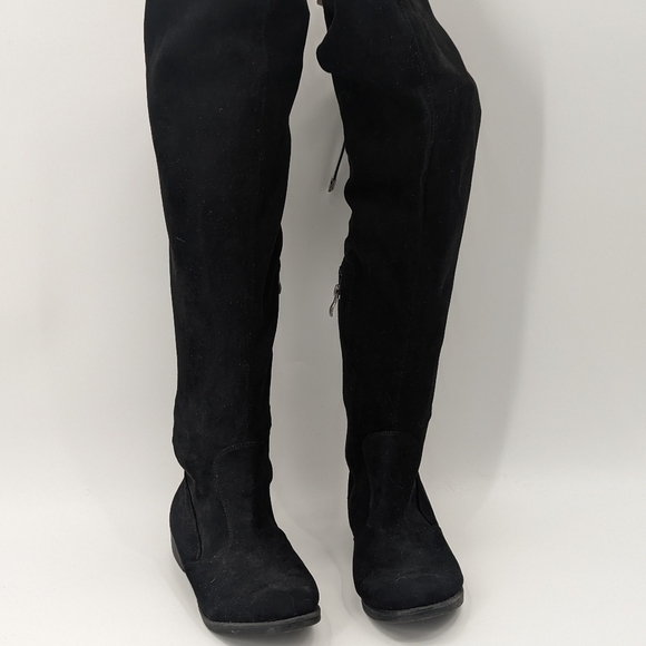 Black Faux Suede Over The Knee Boots - Picture 1 of 4